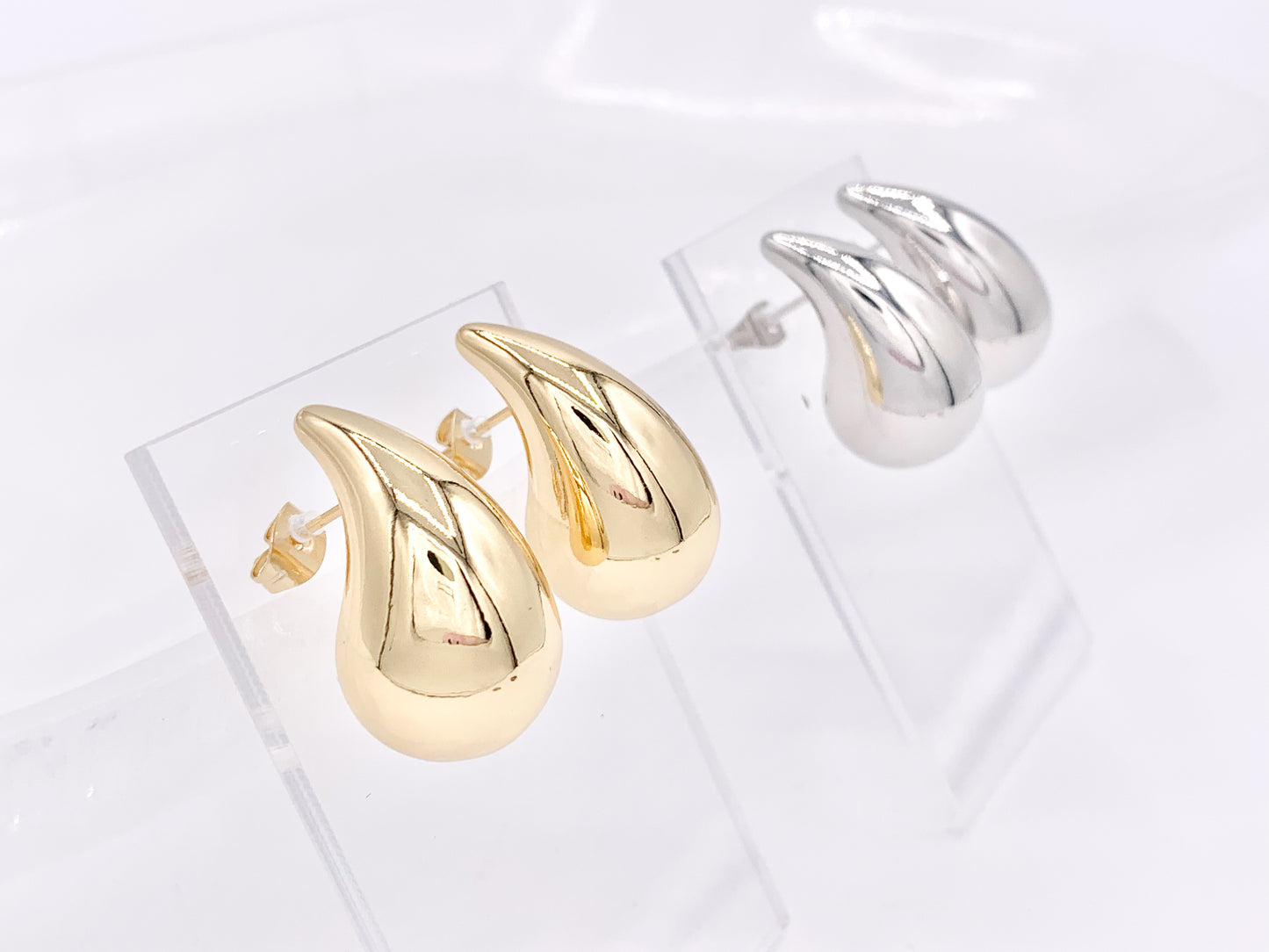 Lightweight Drop Puffy Earrings in 18K Gold or Silver Plated Copper 3 pairs