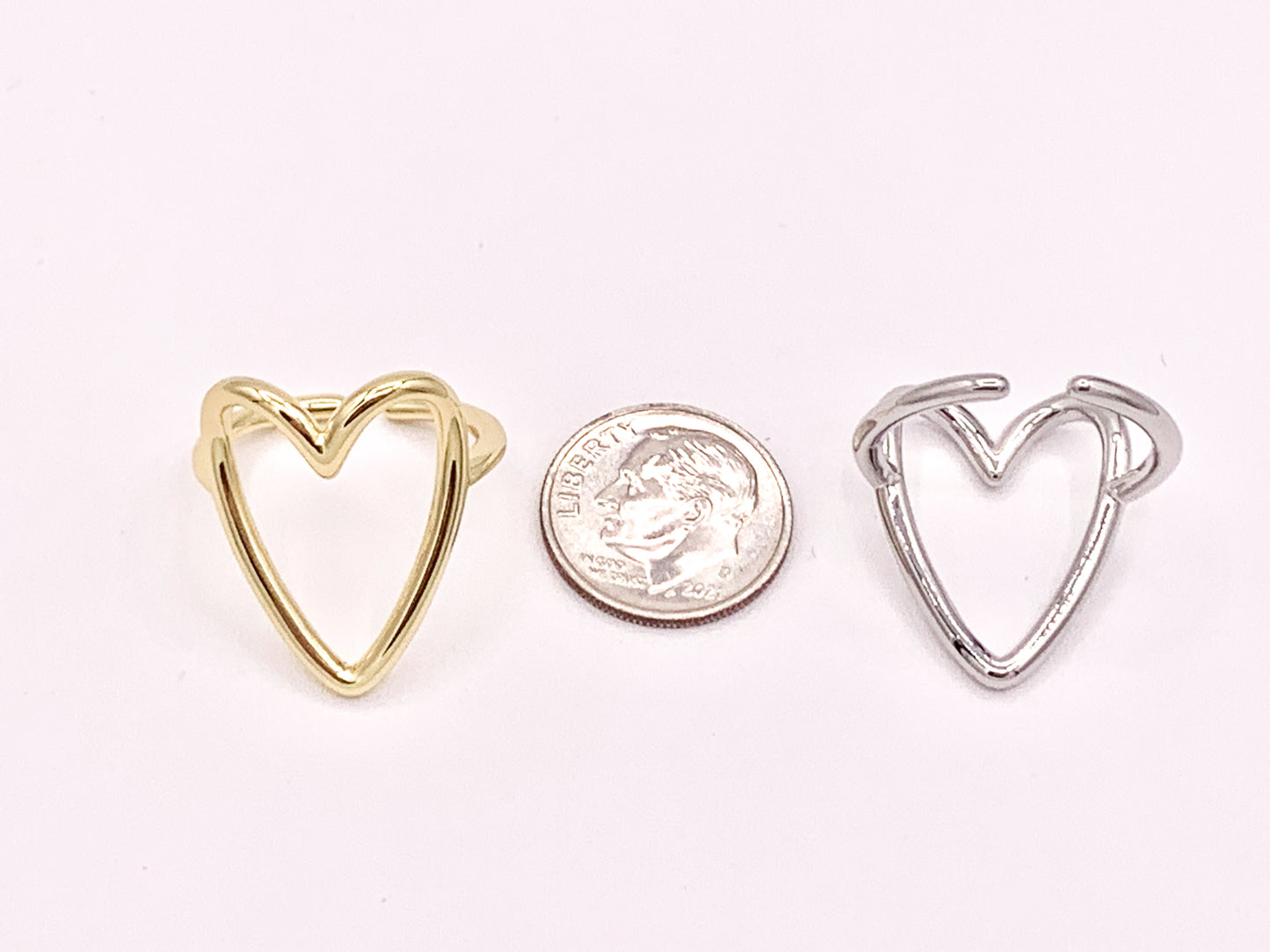 Large Statement Simple Heart Rings in 18K Gold or Silver plated Copper 4pcs