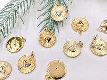 Load image into Gallery viewer, Heart Coin Pave Charm in Real Gold 18K Plated Micro CZ Over Copper 10 PCS