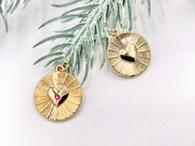 Load image into Gallery viewer, Heart Coin Pave Charm in Real Gold 18K Plated Micro CZ Over Copper 10 PCS