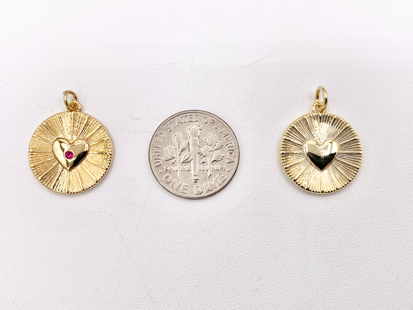 Heart Coin Pave Charm in Real Gold 18K Plated Micro CZ Over Copper 10 PCS