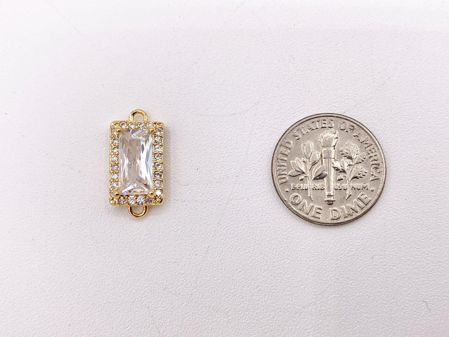 18K Gold Plated CZ Pave Rectangle Connector Over Copper 6 PCS