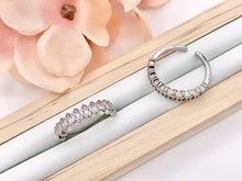 Load image into Gallery viewer, Dainty Silver Eye Oval Link Shape Stackable Rings in Platinum 18K Plated Copper CZ Pave Adjustable Ring 5 PCS