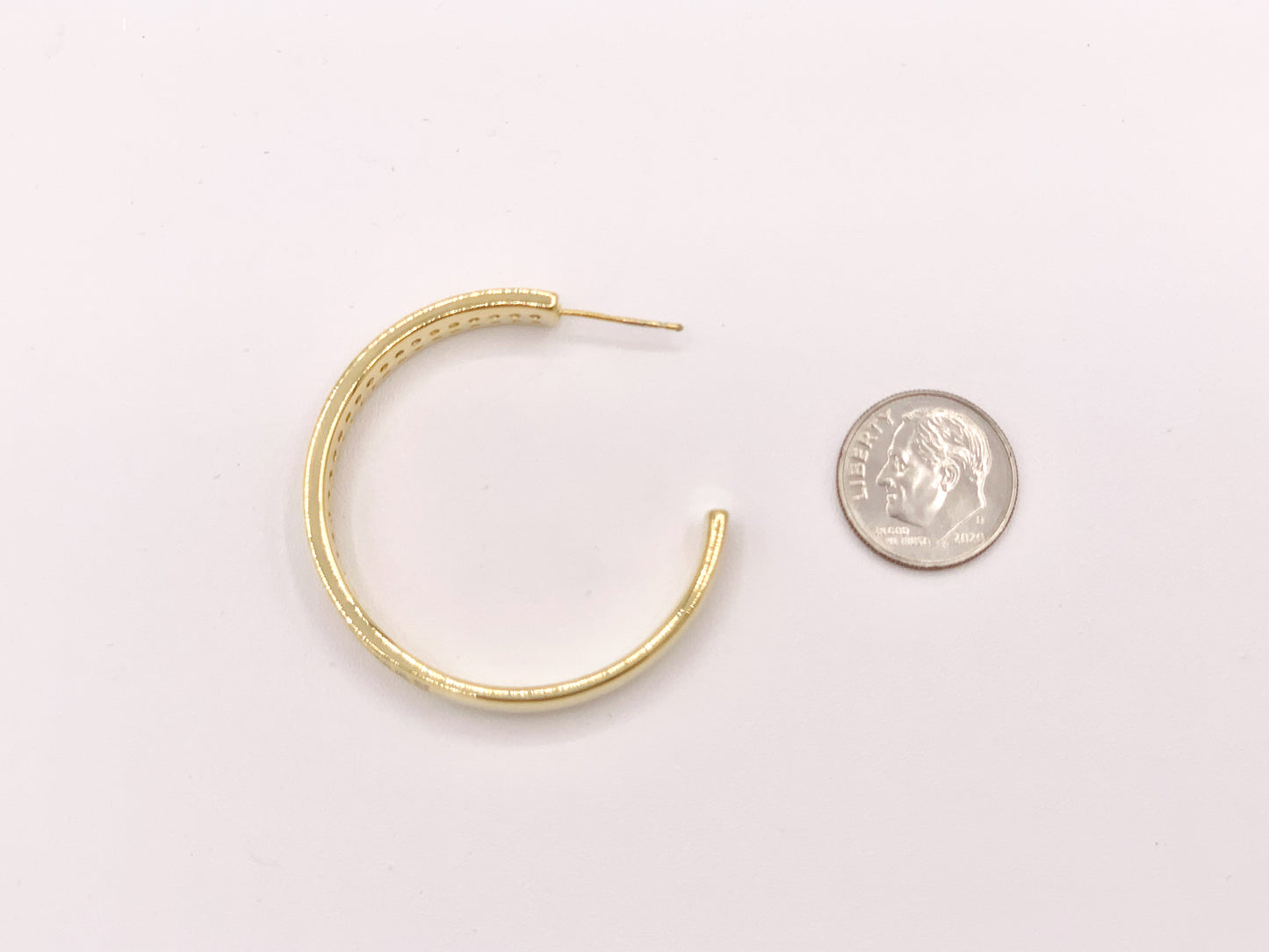 Large Rhinestone Thick CZ Pave Hoop Earrings in 18K gold or Silver Plated Copper 2 pairs