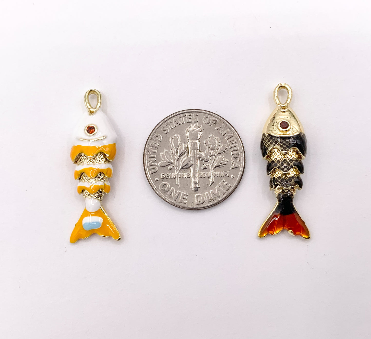 Cute Dangle Colorful Fish Charms in 18K Gold Plated Copper with Enamel Color Plating 5 PCS