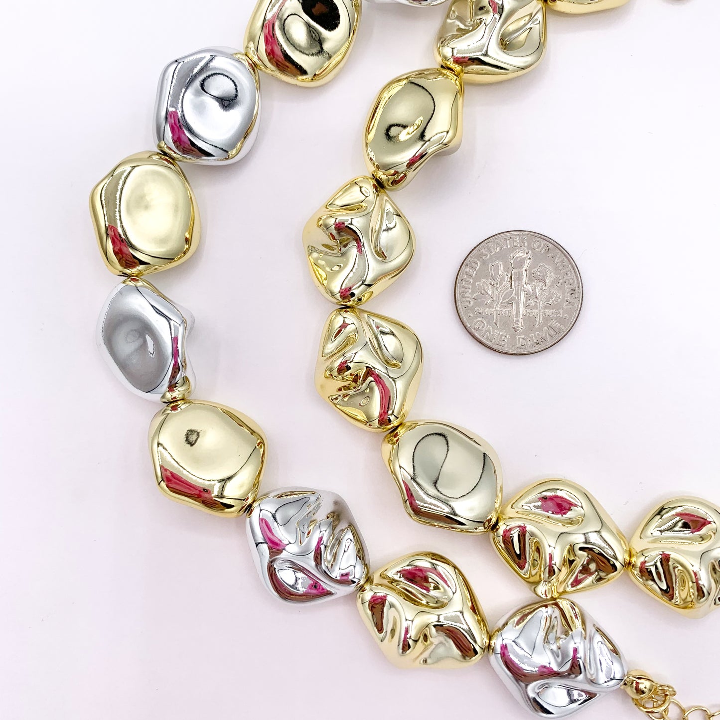 Lightweight Nugget Beaded Bracelet in Gold/Silver 2 Tone Plated Acrylic 7.5"-9" Price 1 PC