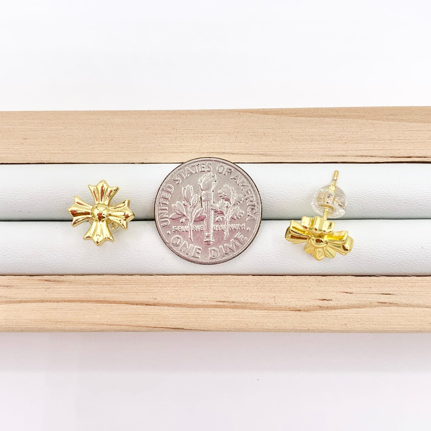 Dainty Cross Studs in 18K Gold/Silver Plated Over Copper Earrings 5 PAIRS