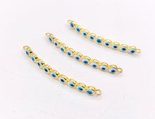 Load image into Gallery viewer, White Blue Enamel Mini Evil Eye Connectors in Real 18K Gold Plated Copper 10 PCS
