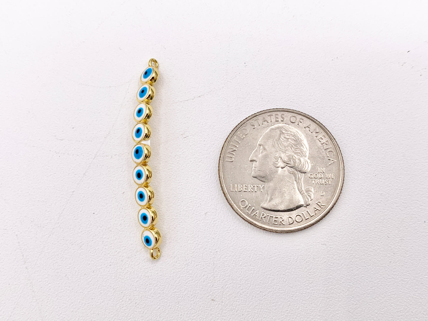 White Blue Enamel Mini Evil Eye Connectors in Real 18K Gold Plated Copper 10 PCS
