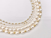Load image into Gallery viewer, Delicate Dainty Minimalist Pearl Finished Necklace with Gold Plated Copper Spacer Beads and Clasps 14.5" Price For 1 Necklace