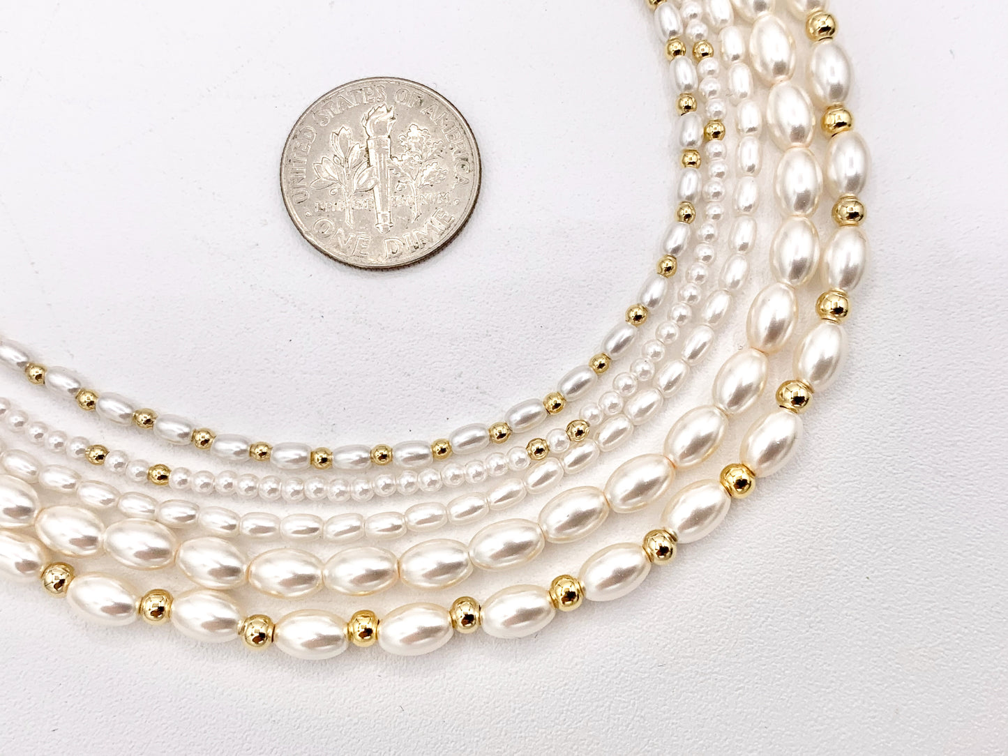 Delicate Dainty Minimalist Pearl Finished Necklace with Gold Plated Copper Spacer Beads and Clasps 14.5" Price For 1 Necklace