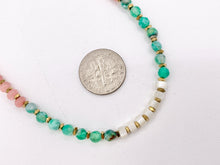 Cargar imagen en el visor de la galería, Delicate Dyed Agate + Shell Heishi Beaded Necklace 18K Gold Plated Copper Clasps Finished Necklace 15-16" 1 PC