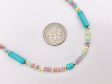 Cargar imagen en el visor de la galería, Delicate Magnesite Heishi/Tube + Pastel Color Agate Nuggets Beaded Necklace 18K Gold Plated Copper Clasps Finished Necklace 15-16" 1 PC