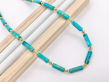 Load image into Gallery viewer, Delicate Turquoise Variscite Tube Beaded Necklace with 18K Gold Plated Copper Spacers & Clasps Finished Necklace 16" 1 PC