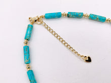 Load image into Gallery viewer, Delicate Turquoise Variscite Tube Beaded Necklace with 18K Gold Plated Copper Spacers & Clasps Finished Necklace 16" 1 PC