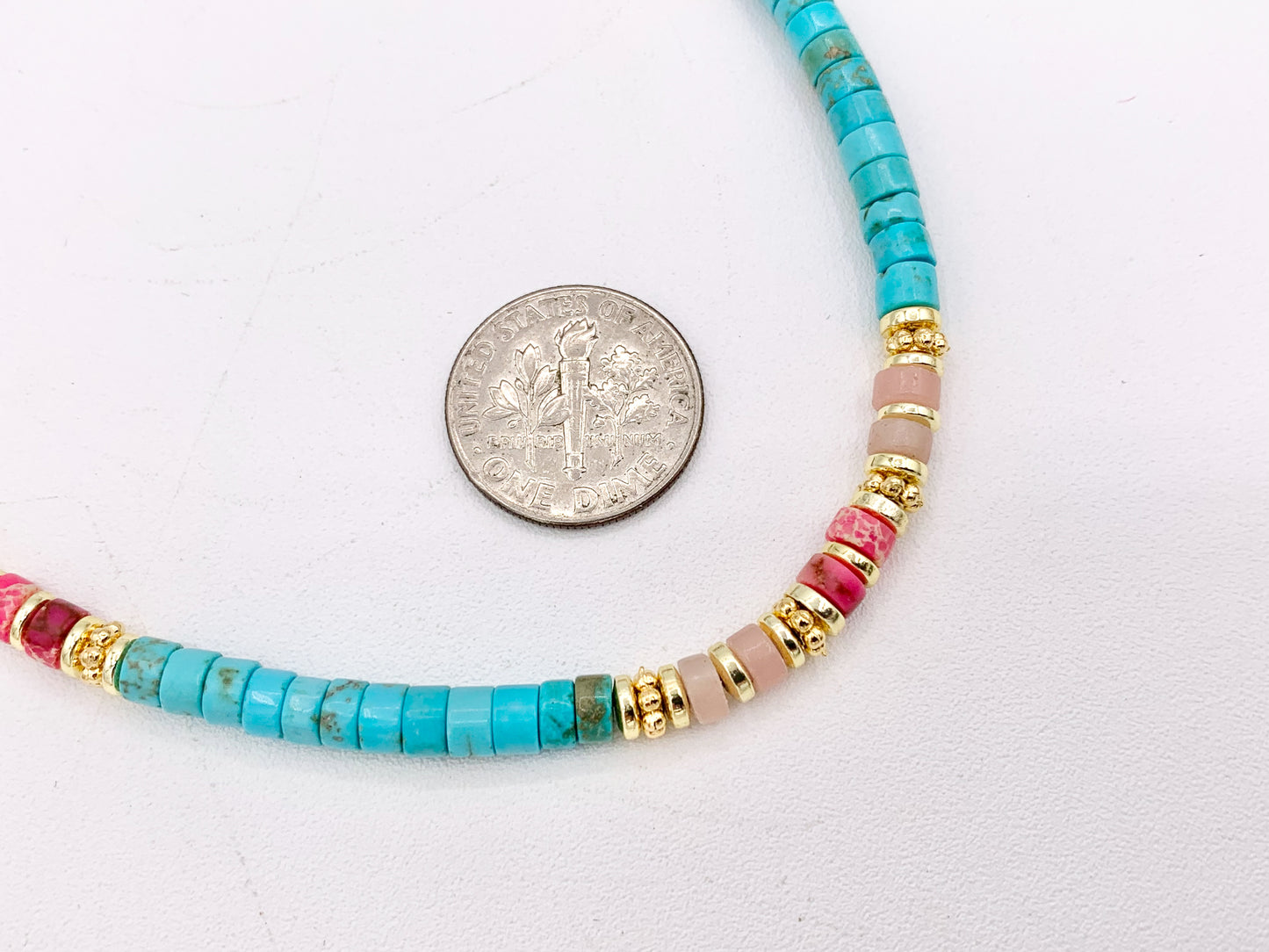 Delicate Assorted Stone Magnesite Heishi Necklace 18K Gold Plated Copper Spacers & Clasps Cute Choker Finished Necklace 15-16" 1 PC