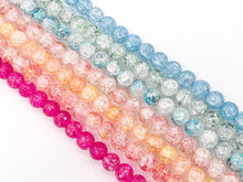 Load image into Gallery viewer, Multicolor Dyed Crackle Glass Beads Round Smooth Shiny Healing Crystalline Beads 8mm 10mm Around 15" 1 Strand