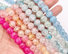 Load image into Gallery viewer, Multicolor Dyed Crackle Glass Beads Round Smooth Shiny Healing Crystalline Beads 8mm 10mm Around 15" 1 Strand