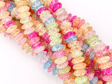 Cargar imagen en el visor de la galería, Multicolor Dyed Crackle Glass Beads Rondelle Smooth Shiny Healing Crystalline Beads 6mm 8mm 10mm Around 15" 1 Strand
