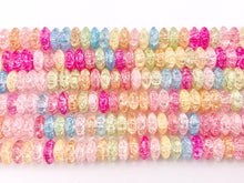 Cargar imagen en el visor de la galería, Multicolor Dyed Crackle Glass Beads Rondelle Smooth Shiny Healing Crystalline Beads 6mm 8mm 10mm Around 15" 1 Strand
