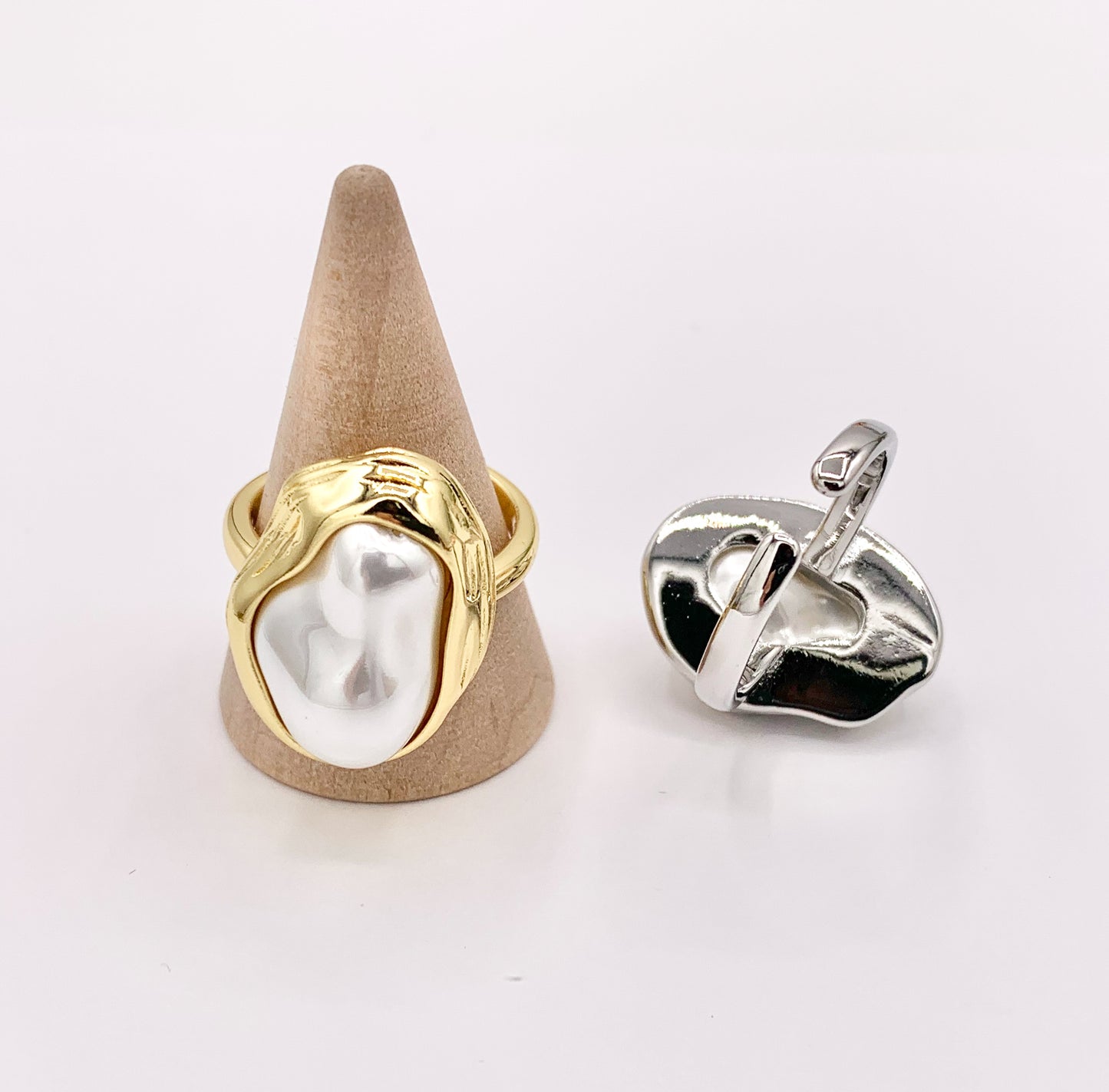Baroque Shell Pearl Statement Ring in 18K Gold/Silver Plated Copper 4 PCS