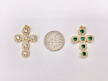 Load image into Gallery viewer, Whimsical Bedazzle Gold Cross Pendants with Beautiful Clear & Green CZ Pave in 18K Gold plated Copper 5 PCS