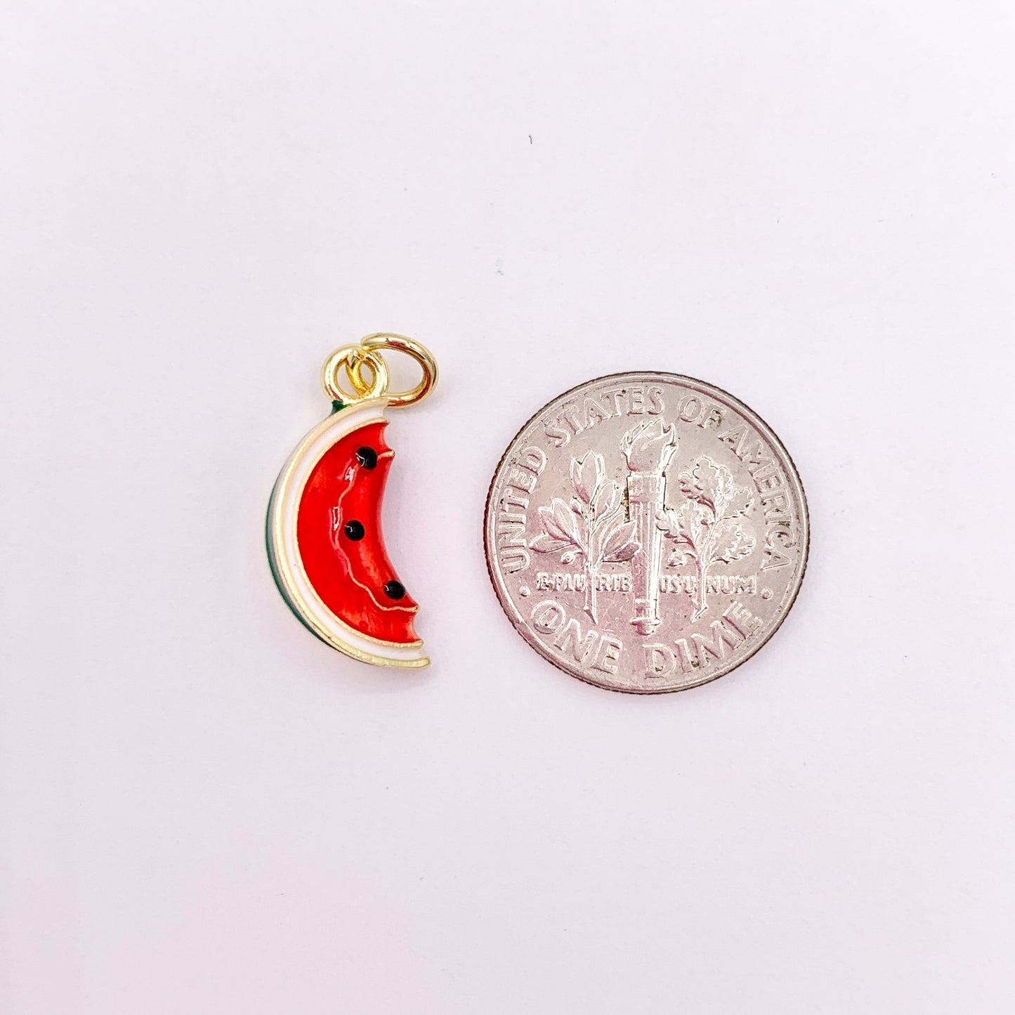 Red Enamel Watermelon Slices Charms 3D Puffy Fruit Charms in 18K Gold Plated Over Copper 10 PCS