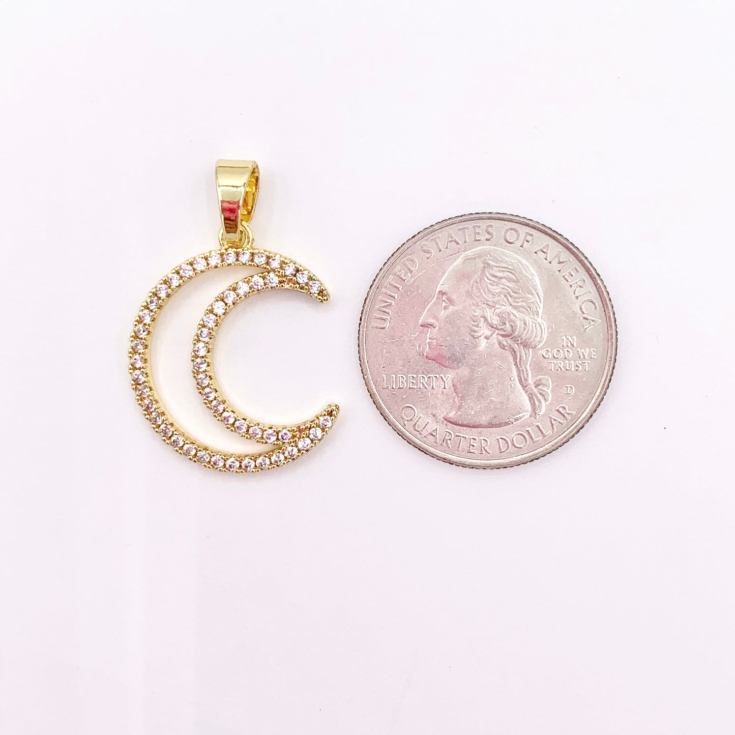 Hollow Moon Crescent Pendant Charms in Real 18K Gold Plated Copper with CZ Pave 6 PCS
