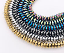 Cargar imagen en el visor de la galería, 6mm Natural Hematite Rondelle Saucer Smooth Energy Beads Around 15"-16" Available in 6 Colors 1 Strand