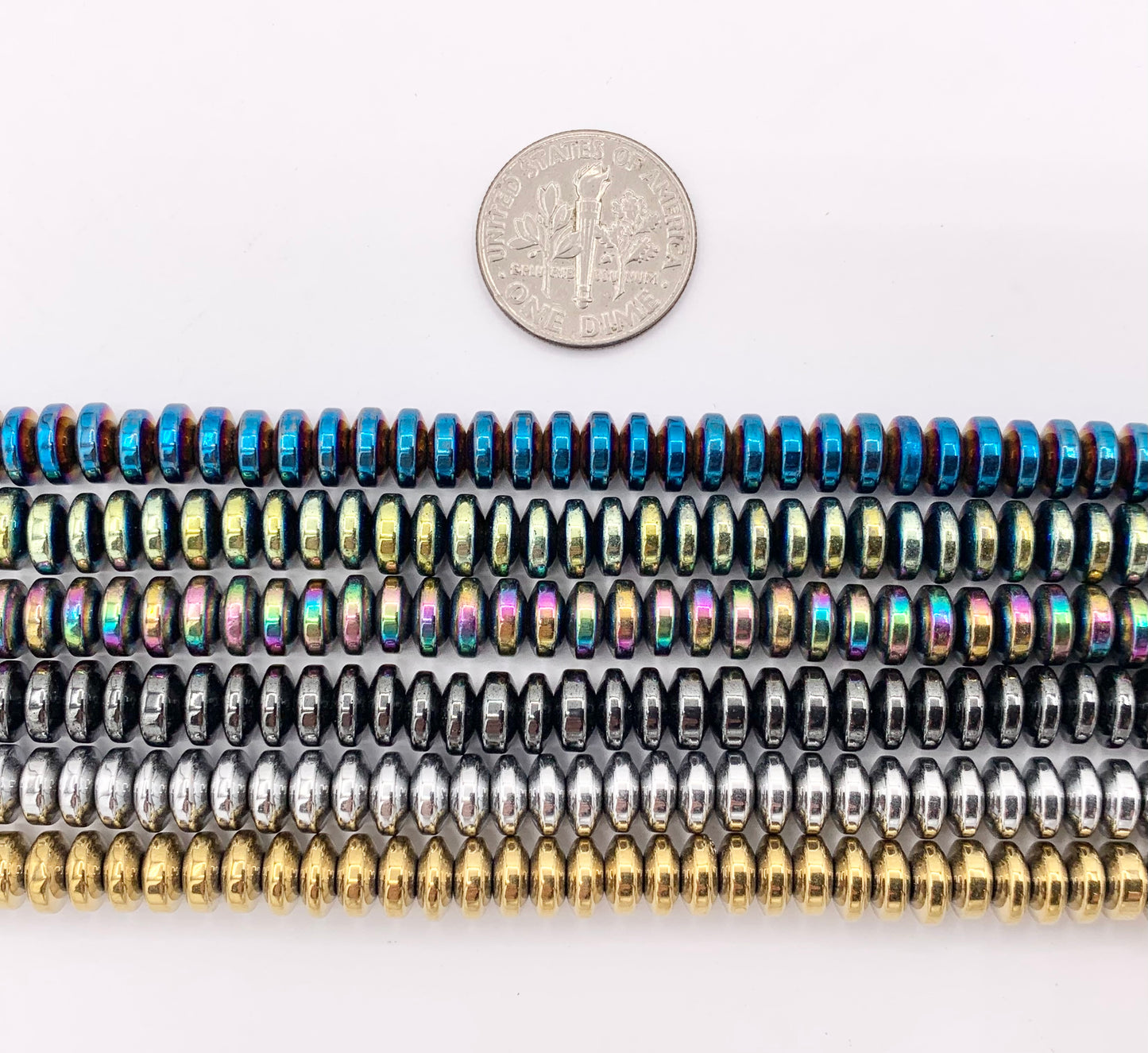 6mm Natural Hematite Rondelle Saucer Smooth Energy Beads Around 15"-16" Available in 6 Colors 1 Strand