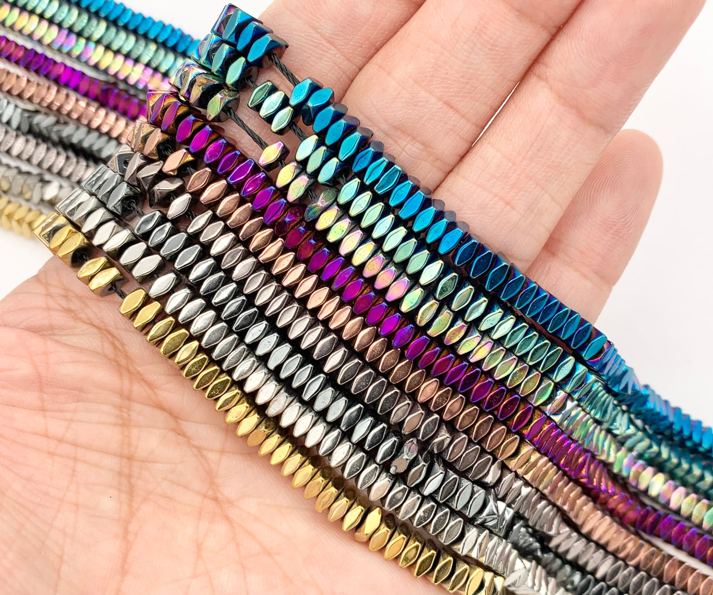 4mm Natural Hematite Faceted Square Spacers Energy Beads Around 15" Available in 9 Colors 1 Strand