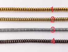 Cargar imagen en el visor de la galería, 4mm Natural Hematite Rondelle Saucer Smooth Energy Beads Around 15"-16" Available in 8 Colors 1 Strand