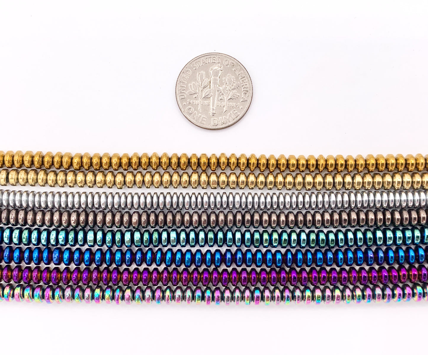 4mm Natural Hematite Rondelle Saucer Smooth Energy Beads Around 15"-16" Available in 8 Colors 1 Strand