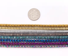 Cargar imagen en el visor de la galería, 4mm Natural Hematite Rondelle Saucer Smooth Energy Beads Around 15"-16" Available in 8 Colors 1 Strand