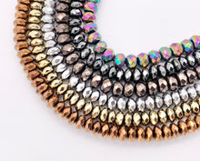 Load image into Gallery viewer, 4mm Natural Hematite Rondelle Faceted Energy Beads Around 15" Available in 6 Colors 1 Strand