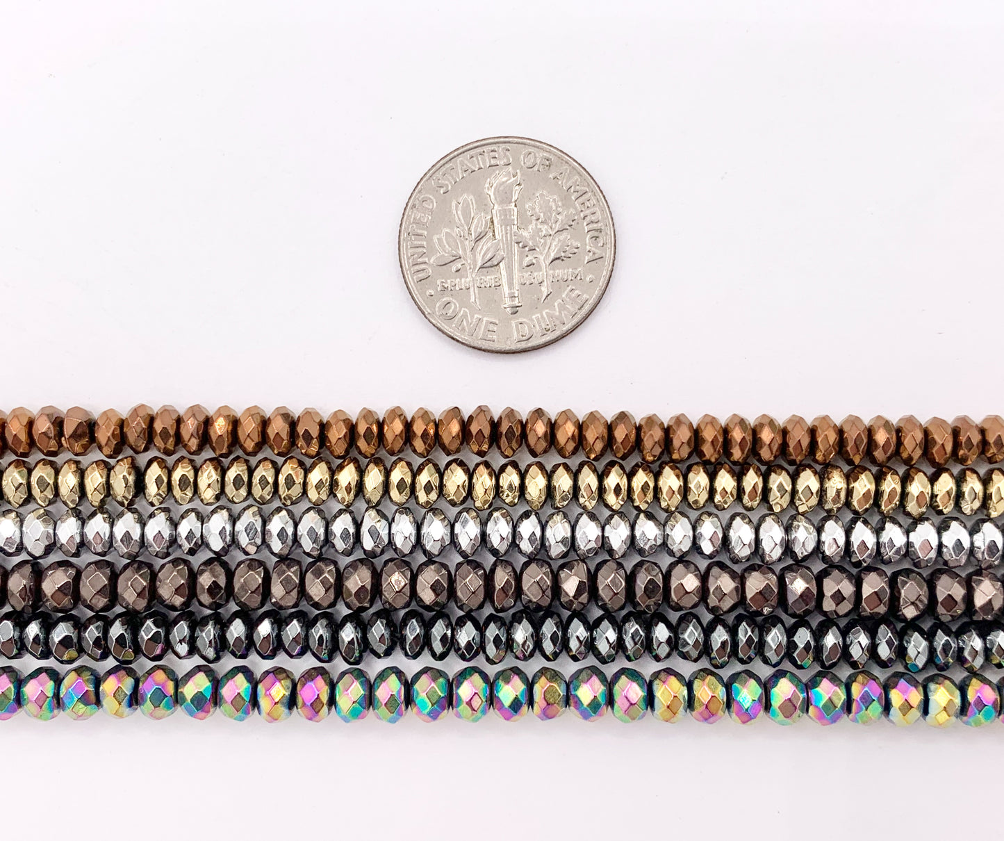 4mm Natural Hematite Rondelle Faceted Energy Beads Around 15" Available in 6 Colors 1 Strand