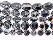 Load image into Gallery viewer, Grade AAA Black Sardonyx with White Stripes Agate Shiny Polished Oval And Coin Shape Natural Stone Beads Around 15"