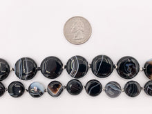Load image into Gallery viewer, Grade AAA Black Sardonyx with White Stripes Agate Shiny Polished Oval And Coin Shape Natural Stone Beads Around 15"