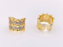 Cargar imagen en el visor de la galería, 2 Tone Thick Chunky Adjustable Ring in Real Gold/Platinum 18K Plated Copper CZ Pave 3 PCS