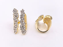 Cargar imagen en el visor de la galería, 2 Tone Thick Chunky Front Open Adjustable Ring in Real Gold/Platinum 18K Plated Copper CZ Pave 3 PCS