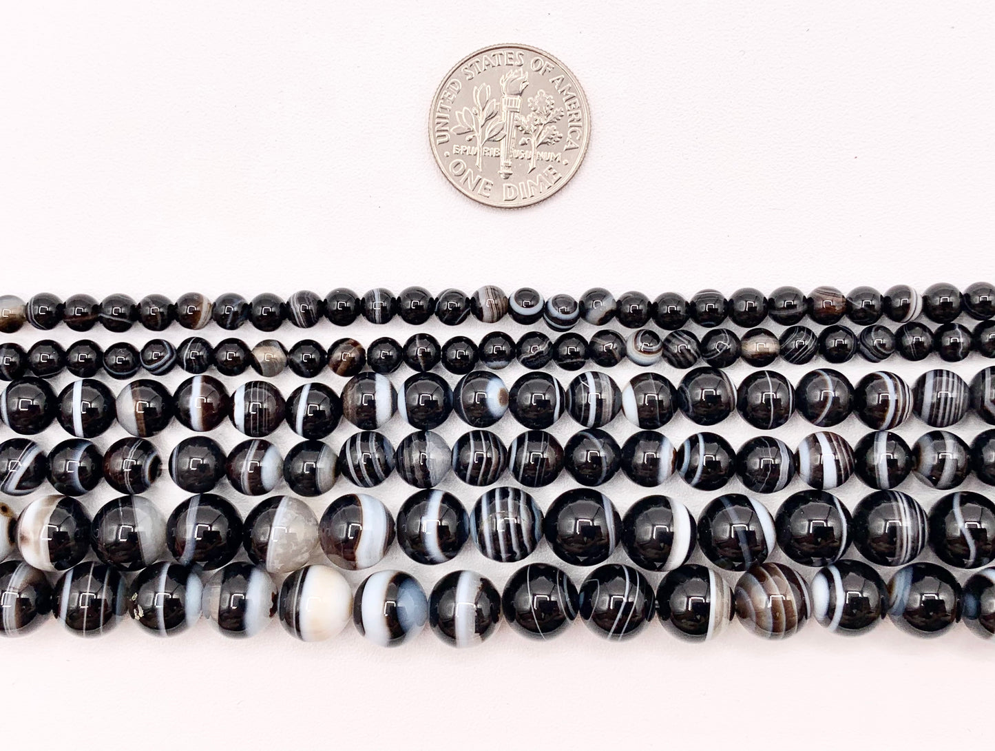 Grade AAA Black Sardonyx with White Stripes Agate Round Smooth Shiny Polished Natural Stone Beads 4mm 6mm 8mm 10mm Around 14-15"