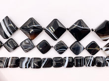Load image into Gallery viewer, Grade AAA Black Sardonyx with White Stripes Agate Shiny Polished Square And Diamond Shape Natural Stone Beads Around 15"