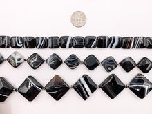 Load image into Gallery viewer, Grade AAA Black Sardonyx with White Stripes Agate Shiny Polished Square And Diamond Shape Natural Stone Beads Around 15"