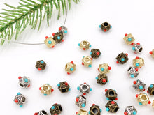 Cargar imagen en el visor de la galería, 6x9mm Pewter Cube Faceted Spacer Beads with Red & Blue Beads Tiny Nugget Space Beads for Jewelry Making Antique Gold, Silver, Bronze