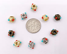 Cargar imagen en el visor de la galería, 6x9mm Pewter Cube Faceted Spacer Beads with Red & Blue Beads Tiny Nugget Space Beads for Jewelry Making Antique Gold, Silver, Bronze