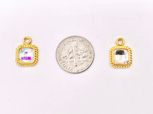 Load image into Gallery viewer, 10mm Pewter Tiny Clear/ Clear AB Crystal Square Charm Mini Diamond Charm Available in Bronze, Gold, Silver