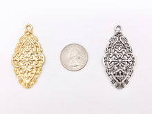 Load image into Gallery viewer, 28x56mm Pewter Flower Carved Shield Pendants Beautiful Antique Looking Oval Pendant in 11 Colors