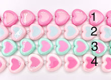 Cargar imagen en el visor de la galería, 30x26mm 2 Tone Acrylic Shiny Heart Shape Beads Large Hole Valentine's Day Heart Beads 11-12" Long | Available in 4 Colors