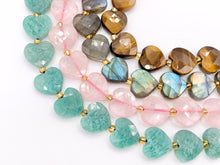 Load image into Gallery viewer, 12mm Shiny Heart Shape Hand Cut Gemstone Beads Valentine's Day Heart Beads 15" Tiger's Eye/Labradorite/Rose Quartz/Peruvian Amazonite