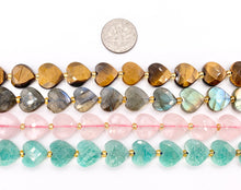 Load image into Gallery viewer, 12mm Shiny Heart Shape Hand Cut Gemstone Beads Valentine's Day Heart Beads 15" Tiger's Eye/Labradorite/Rose Quartz/Peruvian Amazonite
